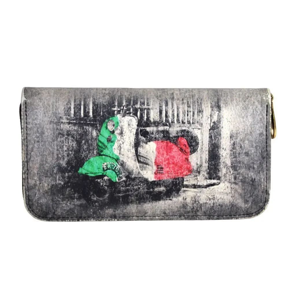Senso Creativo GRAY GENUINE LEATHER MOTORCYCLE ITALY FLAG ID BILL CARD WALLET